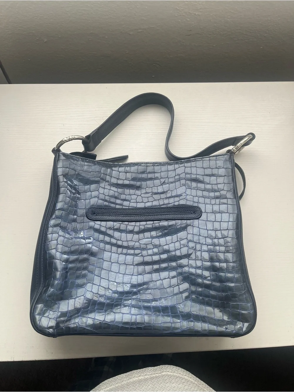 Brighton Navy Croc-Embossed Shoulder Bag